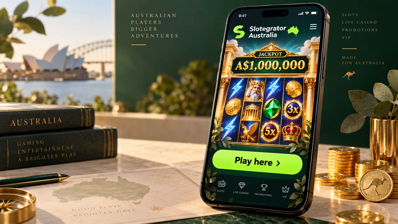 Slotegrator Australia mobile slot interface with A$1,000,000 jackpot promotion
